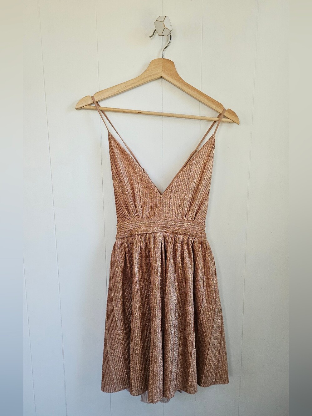 TRIXXI Metallic Plisse Rose Gold A-Line Dress